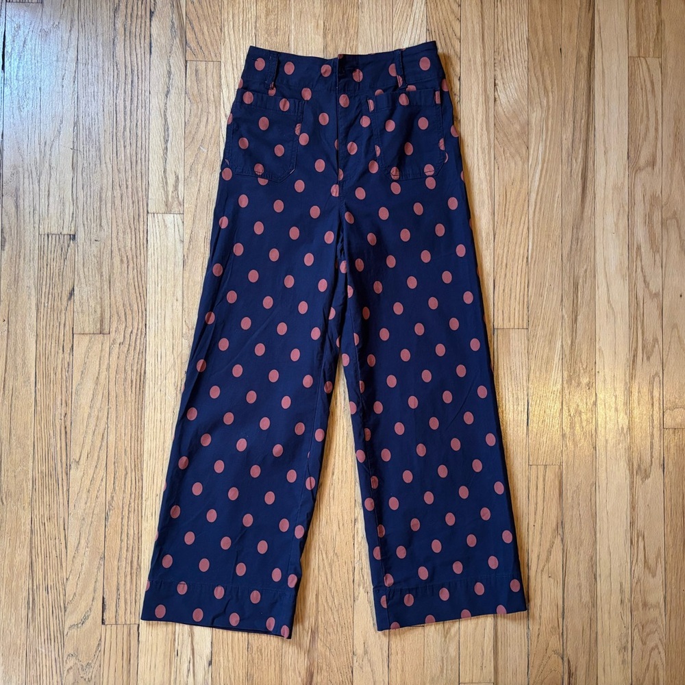 Anthropologie Maeve Colette Cropped Wide Leg Pants Polka Dots Size 25